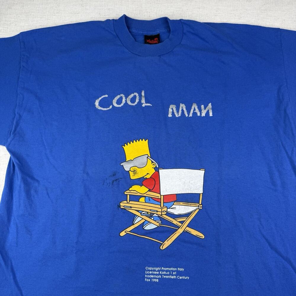 Simpsons Vintage 90s T-Shirt Men's XL Cool Man Bart Simpson 1998 Kailua Blue Fox